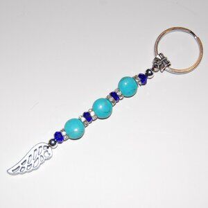 Elegant Angel Wing Keychain,Angel Wing Bag Charm,Turquoise Beaded Keychain
